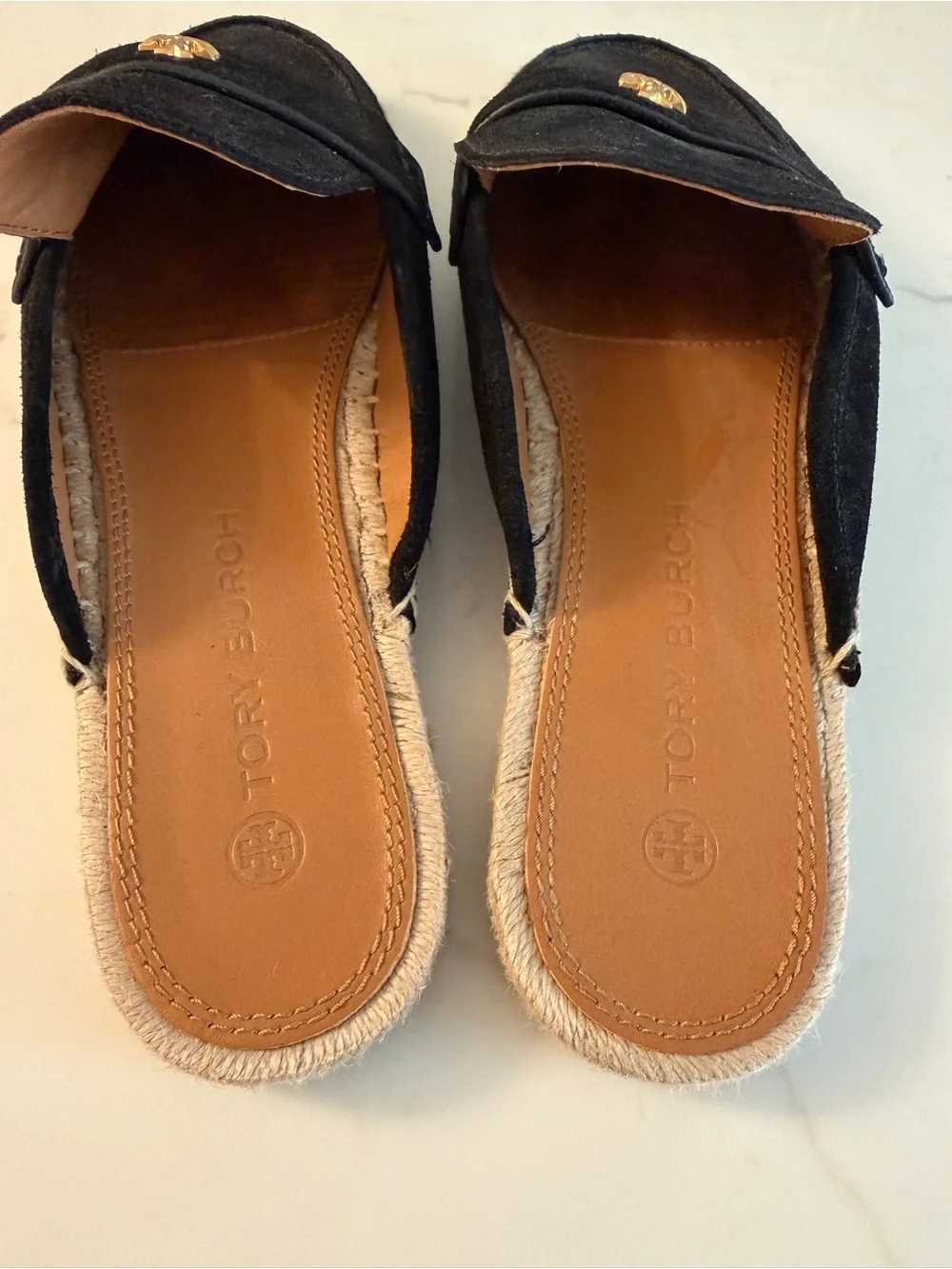 Black Tory Burch Suede Slip-On Mule Espadrilles